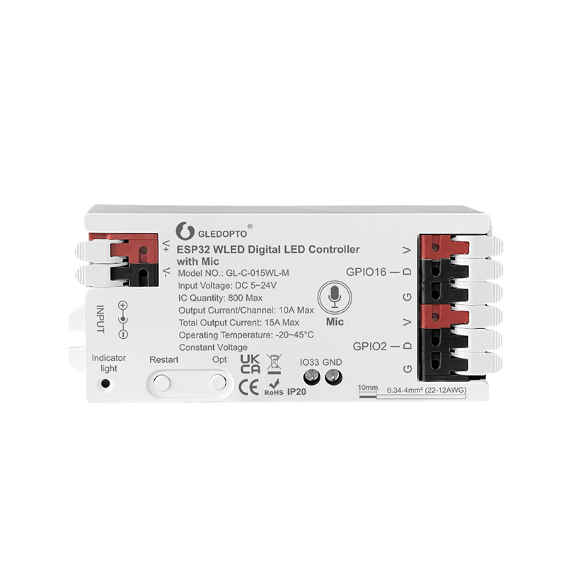 WLED ESP32 Addressable Wifi Music Controller with Microphone inside